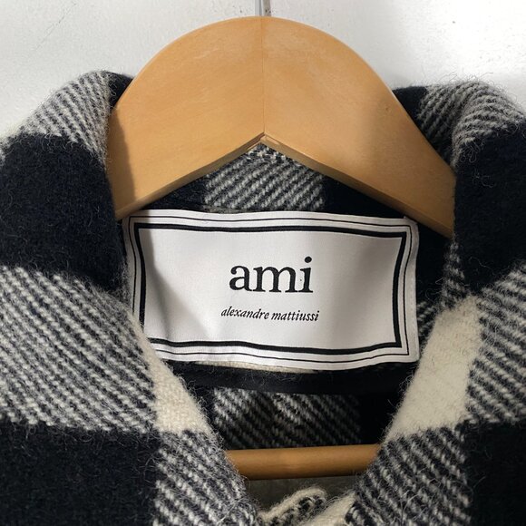 Ami Paris White / Black Overcheck Flannel Shirt Jacket men's size Medium - Picture 3 of 9